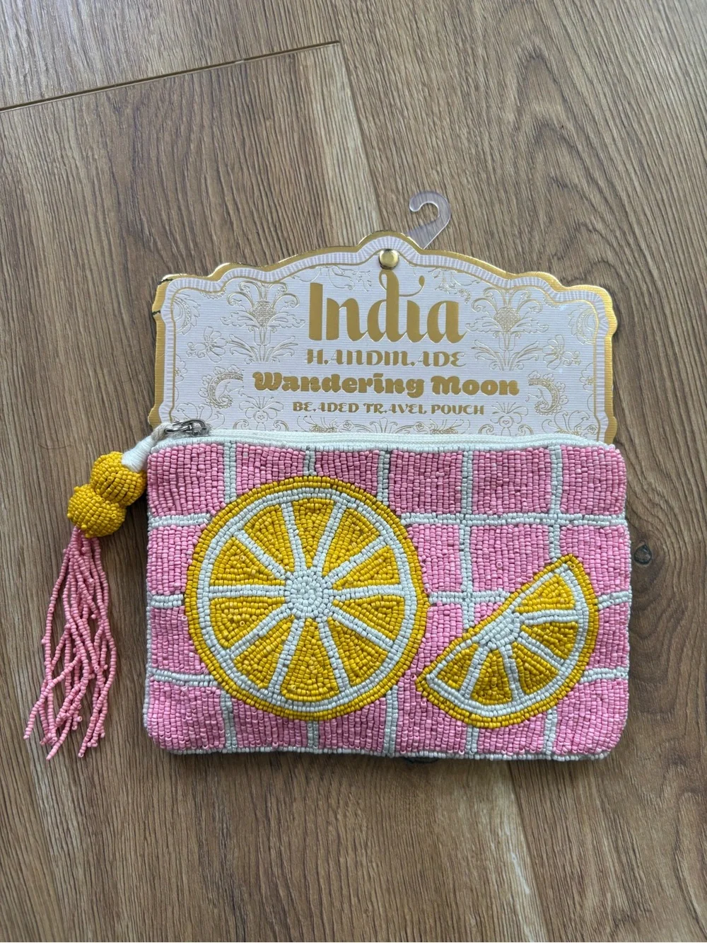 Pink & Yellow Beaded Citrus Cosmetic Pouch